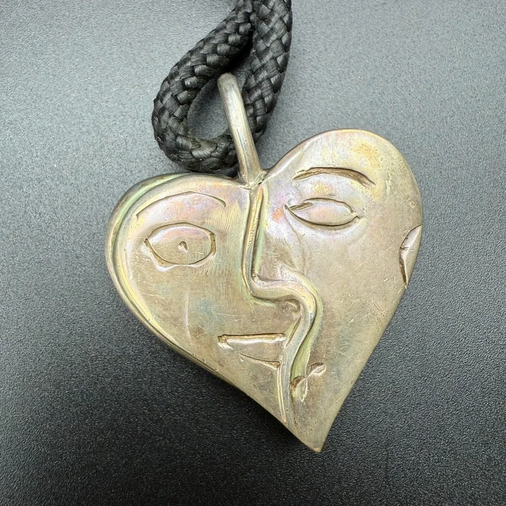 ✨ Luxurious Artisan Silver Heart Pendant Necklace | Abstract Art, Carnelian Jade